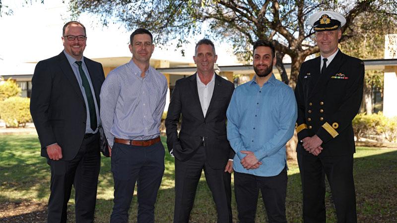 ASA Deputy Director-General Program and Policy Mr David Hallinan, WA Minister for Defence Industry Paul Papalia and Director-General Collins Class Submarine Program Commodore Daniel Leraye RAN meeting with ASC workers in Perth.