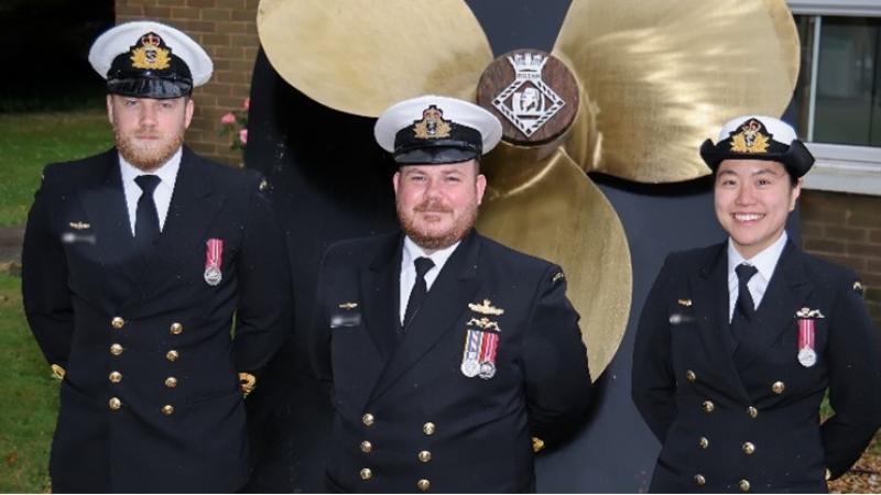 Australia's first Navy officers to graduate from the Royal Navy's Nuclear Reactor Course. L-R: Lieutenant Stephen, Lieutenant Commander James and Lieutenant Isabella.