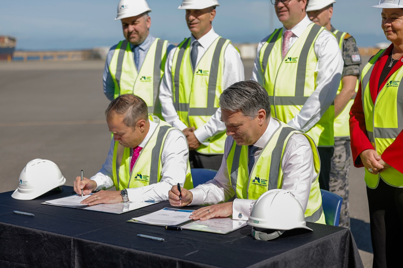 Deputy Prime Minister and Minister for Defence Richard Marles and Minster for Defence Personnel Matt Keogh with Australian Marine Complex at Henderson.