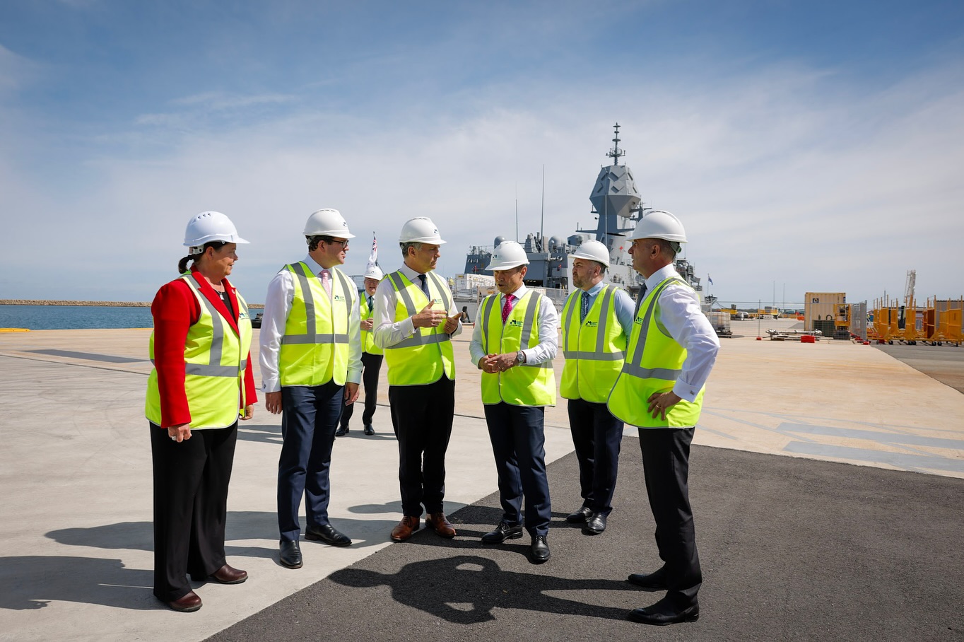 Deputy Prime Minister and Minister for Defence Richard Marles and Minster for Defence Personnel Matt Keogh with Australian Marine Complex at Henderson.